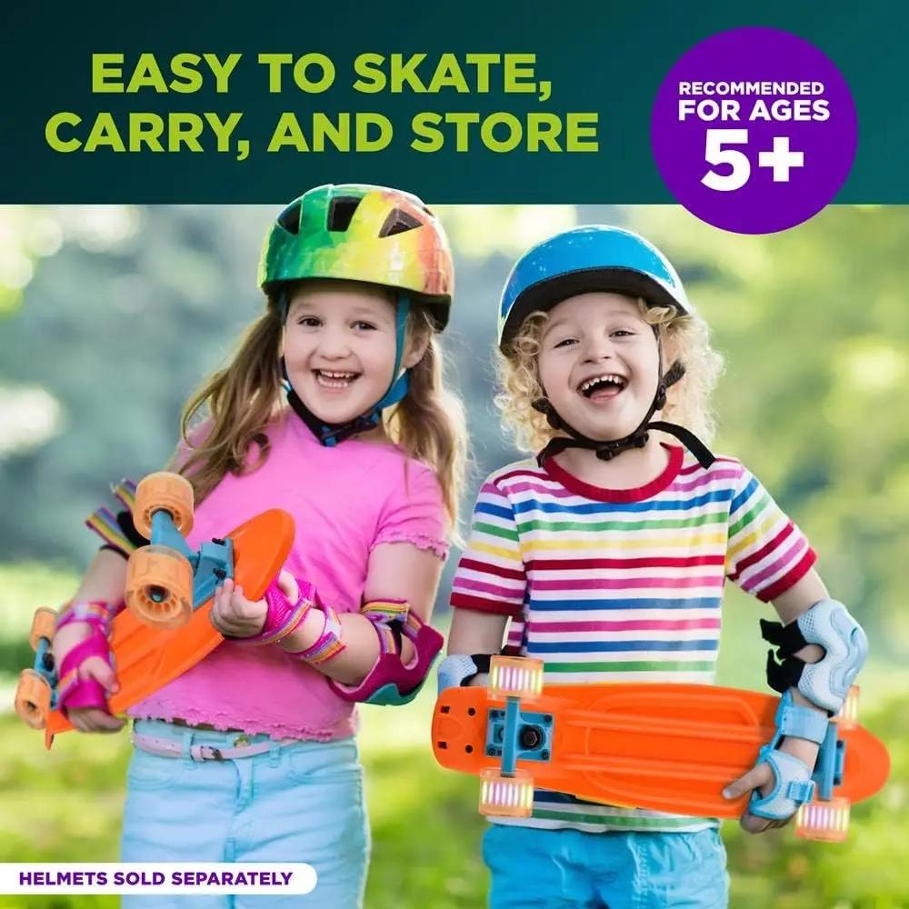 'Standard Skateboard Mini Cruiser - 6'' PP Deck Complete Double Kick Skate Board w/ 3.25'' Aluminum Alloy Truck, PU Wheels w/LED Light - for Kids, Teens, Adults'