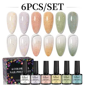 Awstorg 7.5ML 6 Color Gold Glitter Rubber Base Gel Set, , Long Lasting Removable Gel, Salon Grade Nail Design, High Gloss Finish