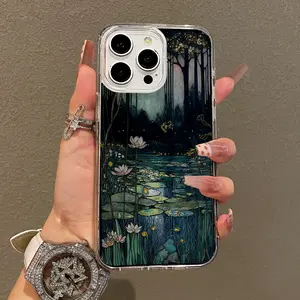 Trendy Magnetic Case for iPhone11/12/13/14/15/16/17/promax, Stained Glass Lotus Pond Ultra Slim, MagSafe Support, Shockproof | Playful & Fun Style