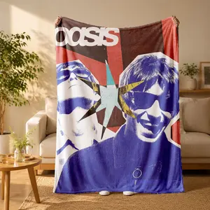 Oasis Retro Pop Art Style Print Flannel Blanket - Suitable for all seasons, soft, lightweight and breathable, for bedroom, seasonal and holiday decorations - Perfect for beds, sofas, offices, camping and travel