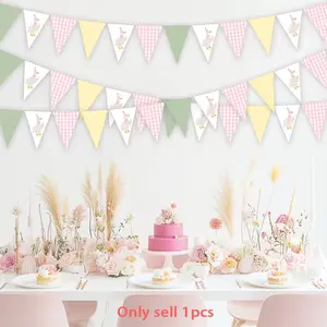 1 Set, Silly Goose Birthday DIY Bunting, Party Decorations, Baby Shower Goose Plaid Banner, Fabric Lace 1st Birthday, Pink Goose Birthday Party Decor, Baby Shower High Chair Wreath For Indoor Outdoor Party Decor, Party Decorations Banners