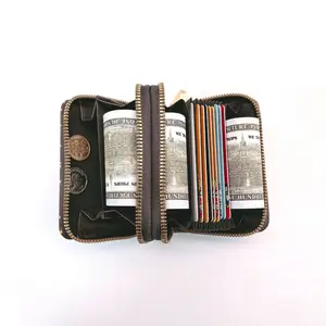 Double-laver Card Case Small Wallets for Women Leather Zipper Pocket Wallet Card Case Purse