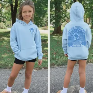 Youth Blue Palm Puf Hoodie, Little Girls Oversized Sweater, Unisex Loose Fit, Aesthetic Beach Kids Clothes, Gift for Kids