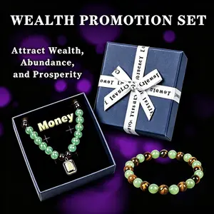 Money Attraction Necklace Set with Green Aventurine & Tiger Eye Pendant Healing Crystal Stone ,Matching Bracelet Wealth Abundance Crystal Jewelry Gift for Men Women