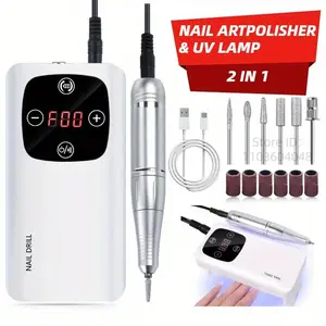 2in 1 NAIL ARTPOLISHER & UV LAMP - Portable, Rechargeable, HD Display, 45000 RPM Acrylic Drill for Nails - for Salon & Home Use