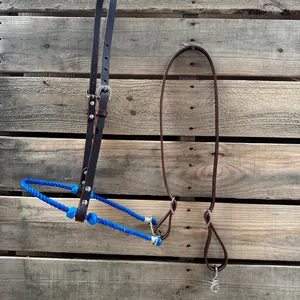 Blue Single Rope Noseband Lariat with Leather Hanger #HAN102