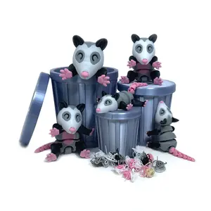 Articulated Opossum with Trash Can, 3D Printed Possum Toy and Trash Can Fidget Sensory Flexi Play Set Opossum