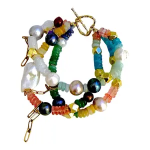 Sunrise Pearl Charm Triple Bracelet