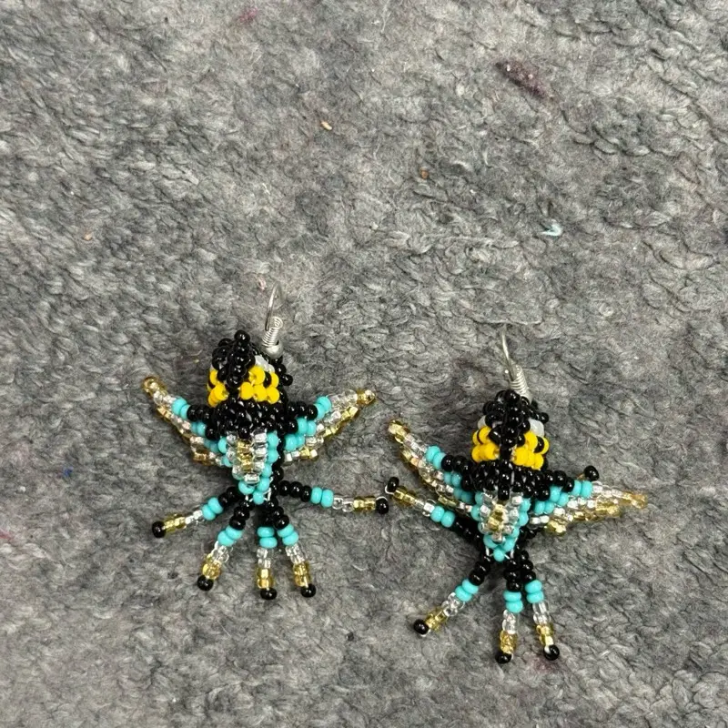 Hummingbird Beaded Earrings Hand Made in Mexico Aretes en Forma de Colibrí Hecho a Mano Artisanal Mexican Jewelry