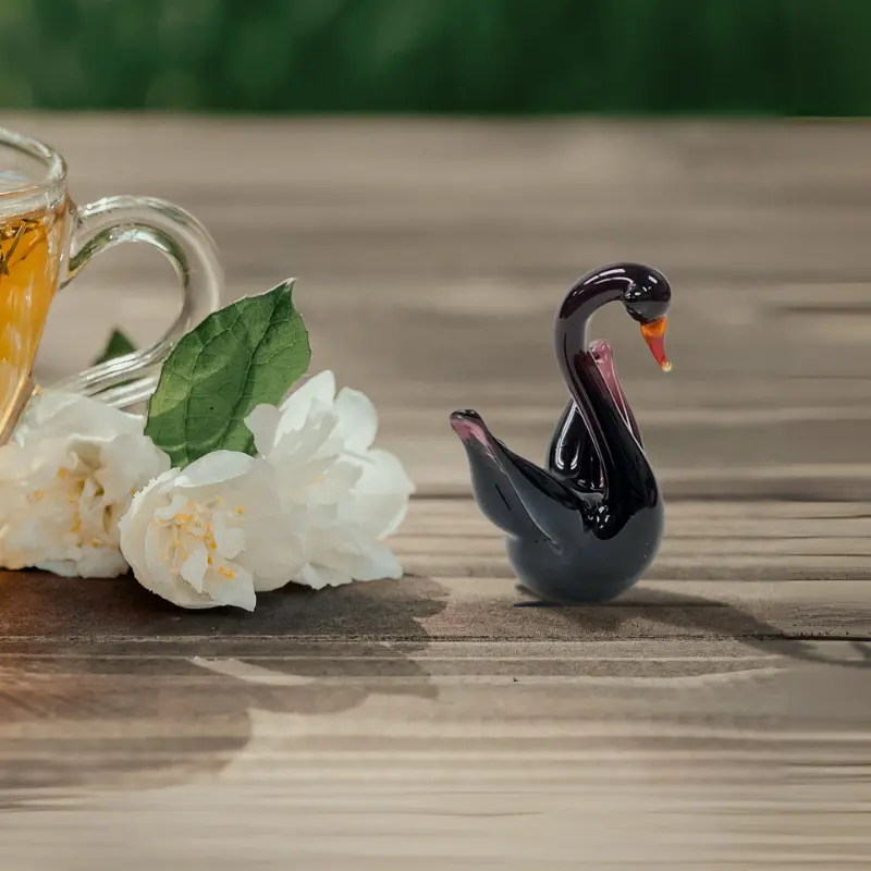 Black Swan Figurine, Mini Glass Murano Quality Lampworking Glass Figurine, Hand Made In Ukraine, A Great Addition To Your Collection