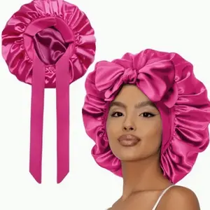 Silk Hair Bonnet For Natural Curly Hair - Adjustable Straps, Tie Band, Stain Resistant, Breathable, Comfortable Sleeping Bonnet For Women - Perfect For Curly, Wavy, Afro Hair(Diameter Of 36cm)Valentine's Day Sleep Gift Shower
