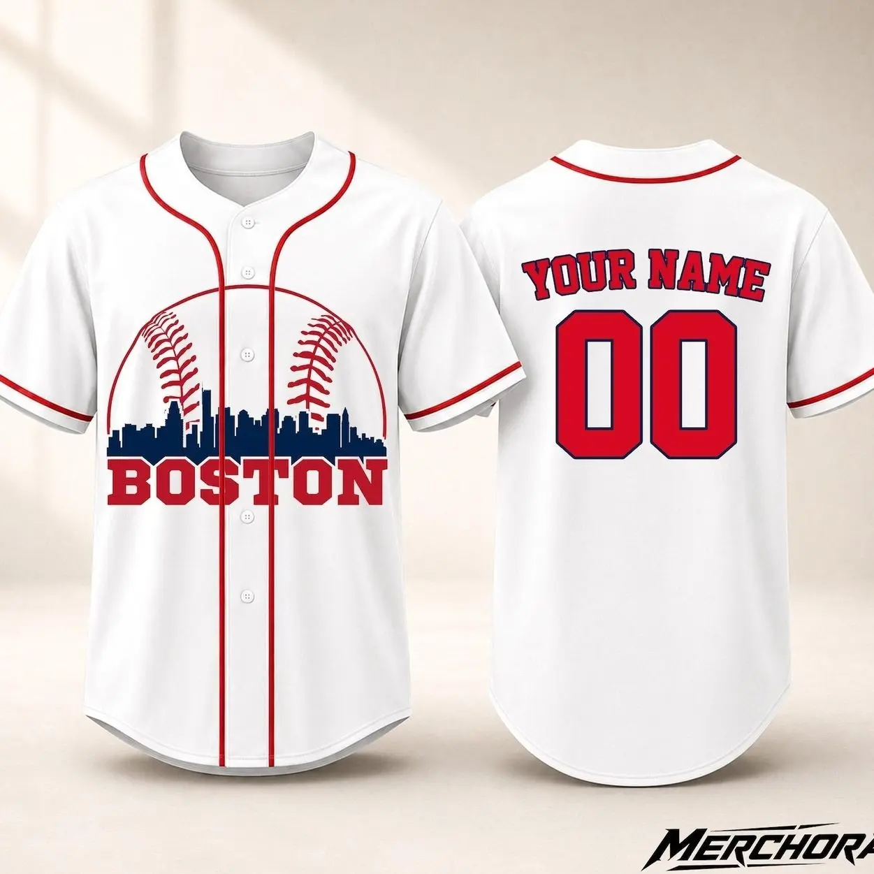 Custom Boston Baseball Jersey, Boston Skyline Shirt, Personalized Name Number Jersey, Baseball Fan Gift X0A