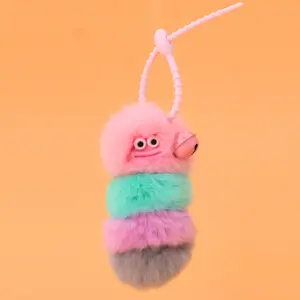 Cute Caterpillar Plush Keychain with Beanie & Cute Face– Soft Kawaii Mini Plush Charm for Bags, Gifts & Stress Relief Fun