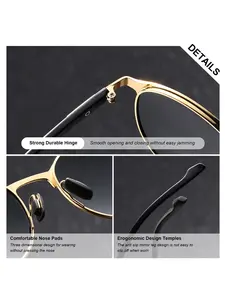 Luckace Unisex Retro Round Frame Sunglasses, Polarized Uv400 Driving Glasses, Casual Stainless Steel Square Frame, All Seasons