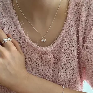 925 Sterling Silver Necklace - Cute Bow Knot Pendant Necklace with Pretty Design