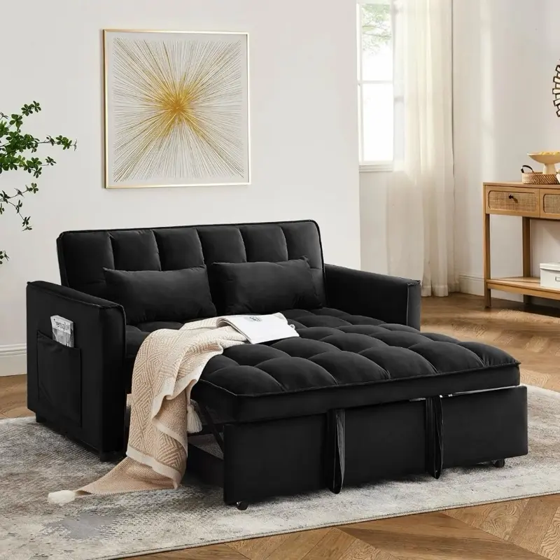 Sofa Bed Couch Sleeper Convertible Pull-Out Bed Couch With Side Pockets