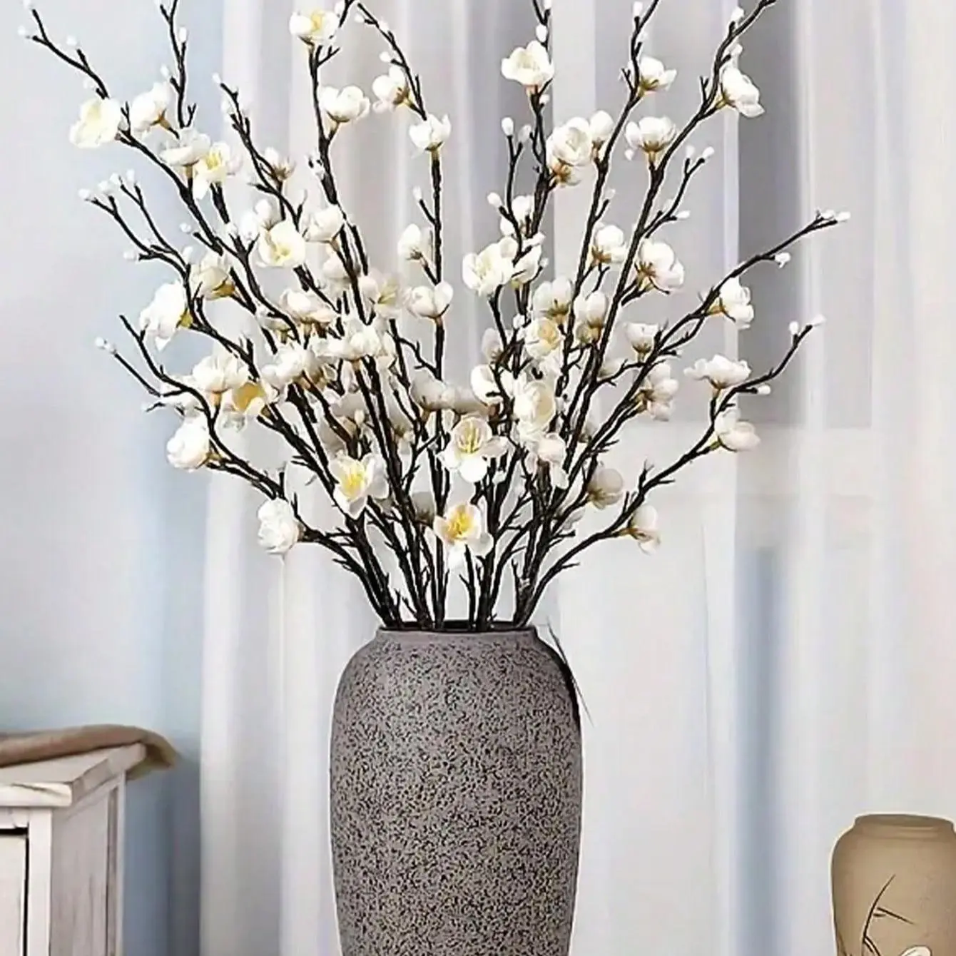 5pcs artificial plum blossom bouquet -21.65 inches high, soft textile material, realistic petals, home decoration, Decorative artificial flowers, suitable for weddings, bedrooms, New Year celebrations, holiday parties, Lifelike artificial flower