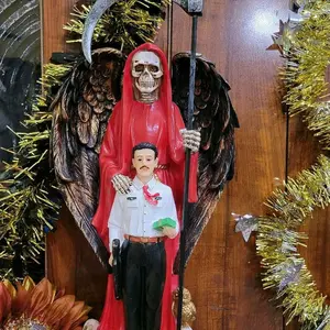 SANTA MUERTE & JESUS MALVERDE RED 13" HOLY DEATH FIX/ GRIM REAPER
