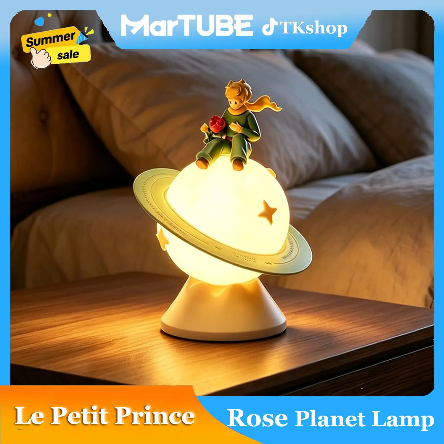 MARTUBE Le Petit Prince Rose Planet Lamp - 2 Adjustable Brightness Levels, Touch Control, Breathing Light Mode with Smart Timer & Sleep Companion, 360° Rotating B612 Planet, 3 Lighting Modes, Gift for Girls Kids