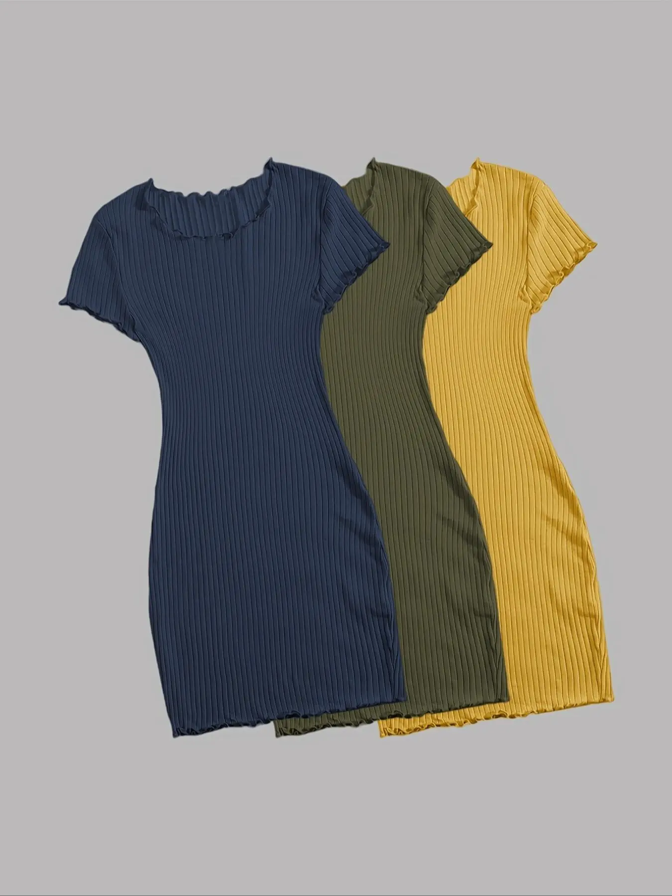 Women's Solid Color Ribbed Tee Dress, Casual Short Sleeve Dress for Summer, Ladies Clothes for Daily Wear, Minimalist Womenswear, Casual Slim Fitting, Casual Basic Fashion, Bodycon Stretch Dress