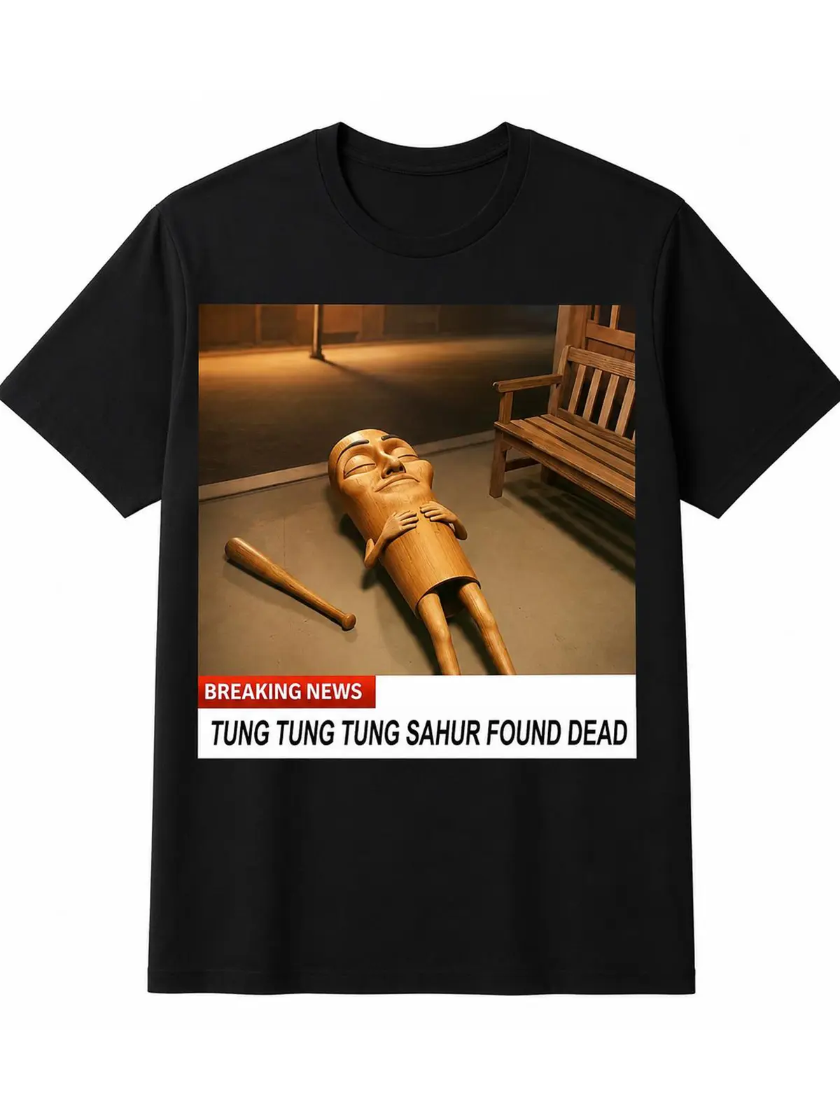 Premium Soft Cotton Unisex Tung Tung Sahur Meme Crew Neck Graphic Print T-Shirt Summer Wins Birthday Gift Casual Summer Daily Tee summerwins 4thOfJuly IndependenceDay Gift Black Menswear