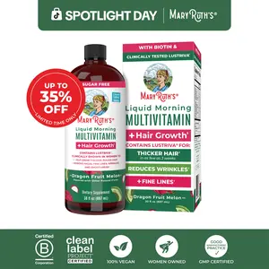 MaryRuth's Liquid Multivitamin +  Hair Growth - Clinically Tested Lustriva for Thicker Hair in Women - Improve Facial Wrinkles - Vegan - 30 Fl Oz