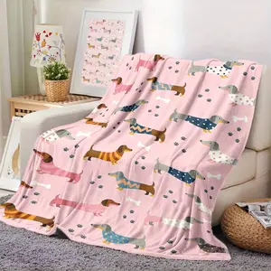1pc Cute Dachshund Dog Pattern Blanket - Soft Flannel All-Season Cozy Throw, Multi-Use for Bed, Sofa, Camping, Travel - Perfect Gift for Christmas, Thanksgiving, Halloween - Pet Lover Home Decor, Contemporary Style, Holiday Shoppers-280GSM