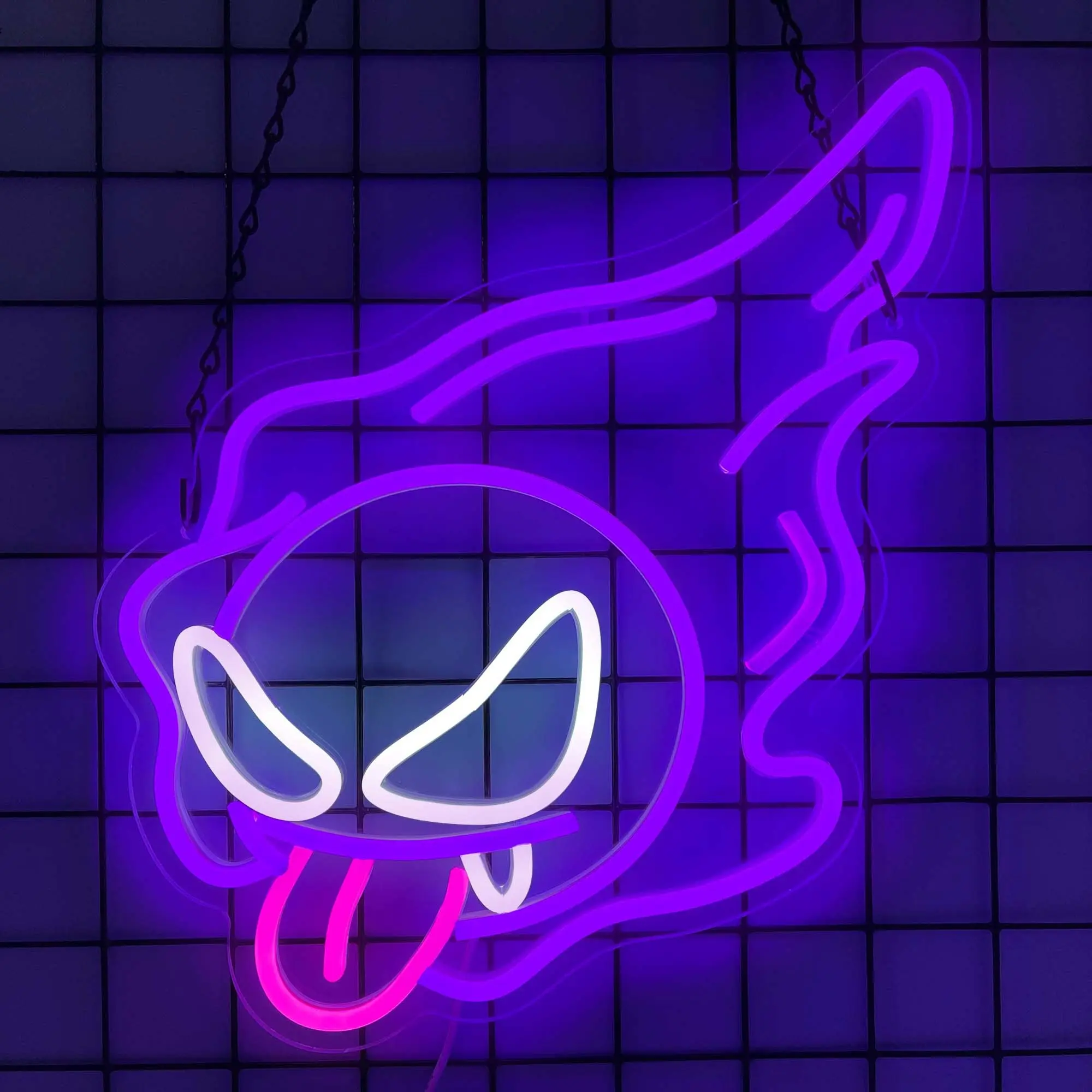 LED Purple Gastly Neon Sign, Anime Neon Sign, Led Light Up, Dimmable Ghost Lights LED Wall Lights USB Powered Neon Gaming Signs for Boys Gamer Room Bedroom Party Man Cave Living Room Birthday Gift for Kids, Decor Lighting(13.2x13.2in)