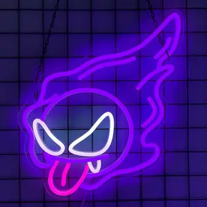 LED Purple Gastly Neon Sign, Anime Neon Sign, Dimmable Ghost Lights LED Wall Lights USB Powered Neon Gaming Signs for Boys Gamer Room Bedroom Party Man Cave Living Room Birthday Gift for Kids Boys Girls(13.2x13.2in)