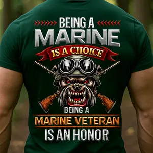USMC Marine Veteran T-Shirt – Military Bulldog and Rifles Design, Full Color Range, Find Your Perfect Shade