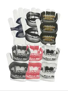 Lip Series Cartoon Print Gloves, Fashion Accessory Full Coverage Warm Design, Outdoor Wear, Casual Matching, Unisex All Season Use