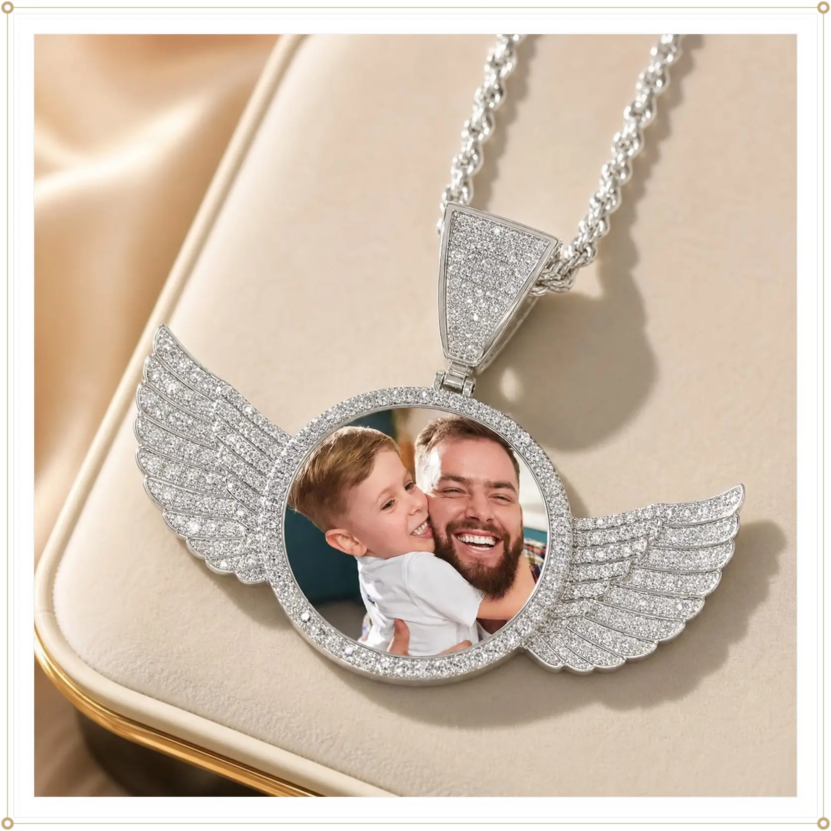 Customized Pendant Hip Hop Jewelry Picture Pendant Necklace for Men Angel Wing Necklace with Pendant Custom Jewelry Valentines Day Gifts