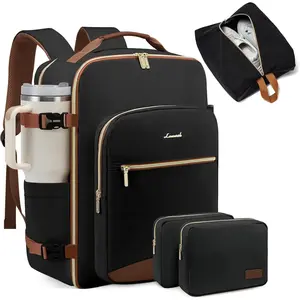 40L Large Travel Backpack for Women Men, 17 Inch Carry on Backpack for Airplane Travel, Airline Approved Personal Item Bag, Casual Business Weekender Backpack, Black-Brown