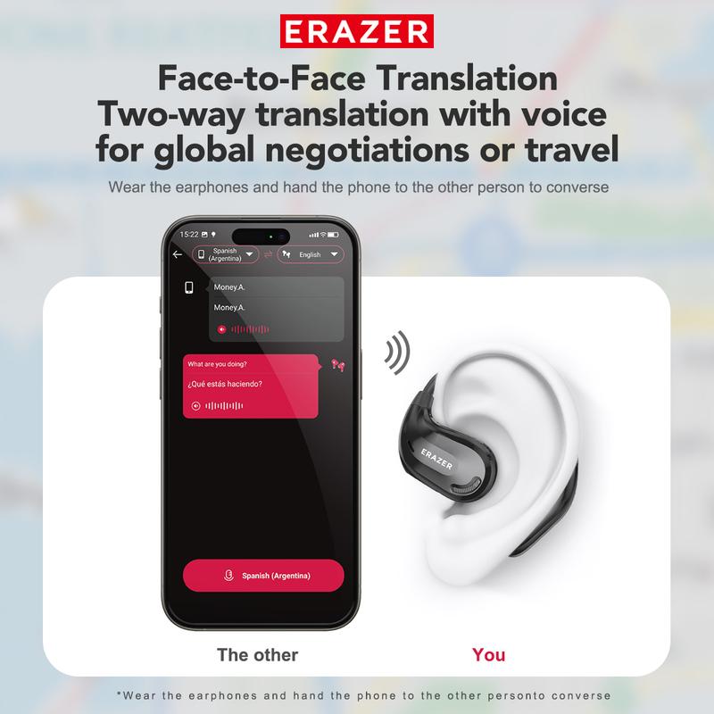 ERAZER XT66Pro OWS Translation Wireless Bluetooth Earphones Support 135 Languages Real Time Bluetooth Translation Earbuds HIFI Sound Quality Light-Weight Headphones Built-in Microphone Support Phone Calls Music AI Chat