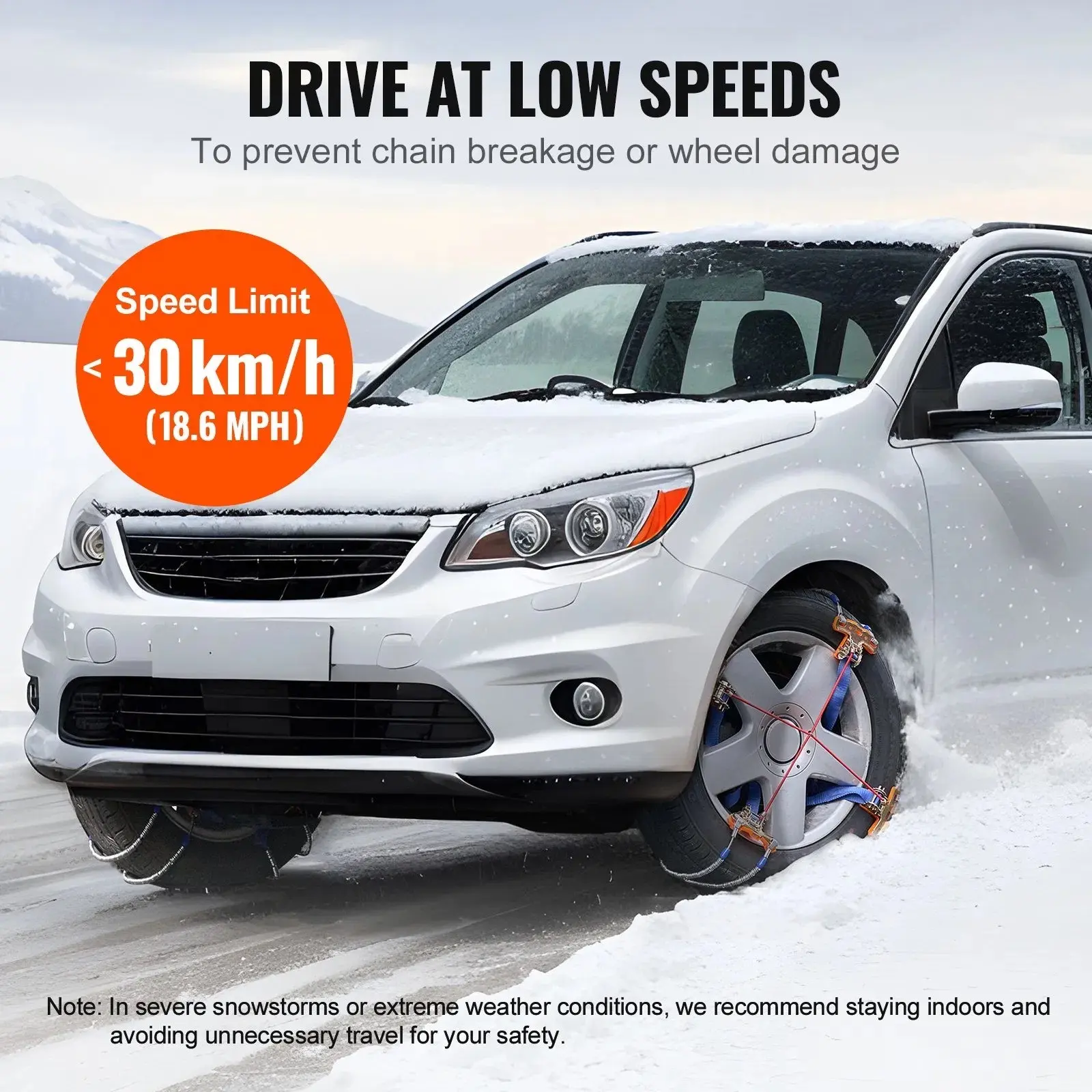 8PCS Snow Chains for Tires 9.2–11.2 in / 235–285mm, Fits Car, SUV, Pickup, Truck