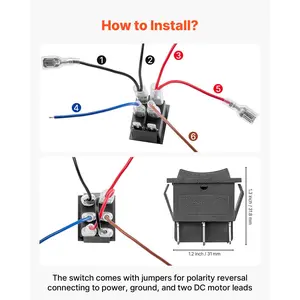 VEVOR Rocker Switch, 6 Pin Momentary DPDT Rocker Switch, 3-Position (ON)-Off-(ON) Polarity Reversing Switch AC 250V/16A 125V/ 20A for Auto Car Boat Household Appliances