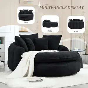 Oversized boneless couch Oval Upholstered Bean Bag Sofa, Lazy Sofa with 3 Large Pillows and 2 Small Pillows, Wrap Around Backrest for Adults, Chenille Fabric Lazy Floor Bean Bag Sofa for Living Room Bedroom