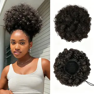 Afro Puff Drawstring Ponytail - Kinky Curly Synthetic Hair Extensions for Black Women, 10s Fast Bun Updo for Busy Mornings