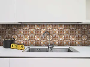 212 MAIN Bella Brown Terra Decorative Vinyl Wall Tile Stickers - 4x4 in. Peel and Stick, Easy to Apply, Removable Backsplash Tiles for Kitchen, Home Decor, Model 400155