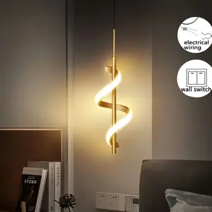 Spiral Line Pendant, Black/Gold, Indoor Electrical Wiring, Three Adjustable Colour Temperatures, For Bedroom, Bedside, Living Room, Bar, Modern Decorative Ambient Lighting, Modern Mood Lighting