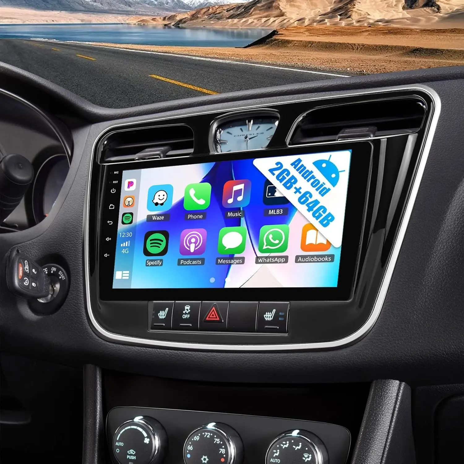 RIMOODY 4GB RAM 64GB Android 15 Car Audio Radio with 9'' HD Touchscreen, Wireless CarPlay, Android Auto, GPS Navigation, WiFi, Bluetooth, FM/RDS, Mirror Link, SWC, Back-up Camera for Chrysler 200 (2011-2014) - Driving Accessory, Father's Day Gift, Eq Audi