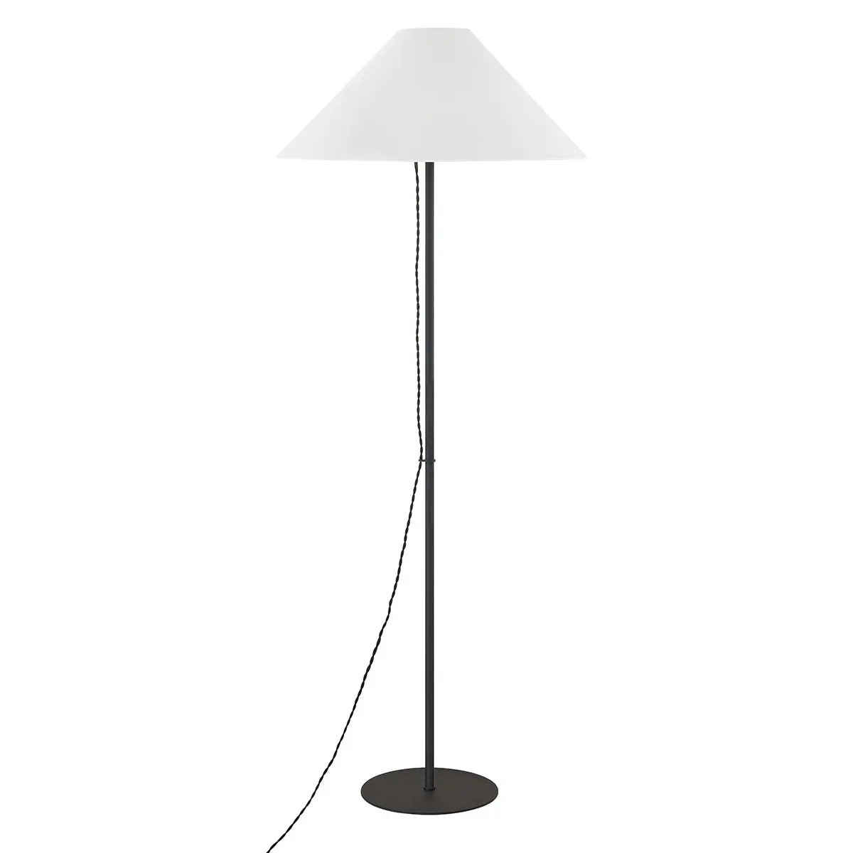 Pilar Floor Lamp With Braided Cord, Textured Black Finish, Off-White Linen Shade