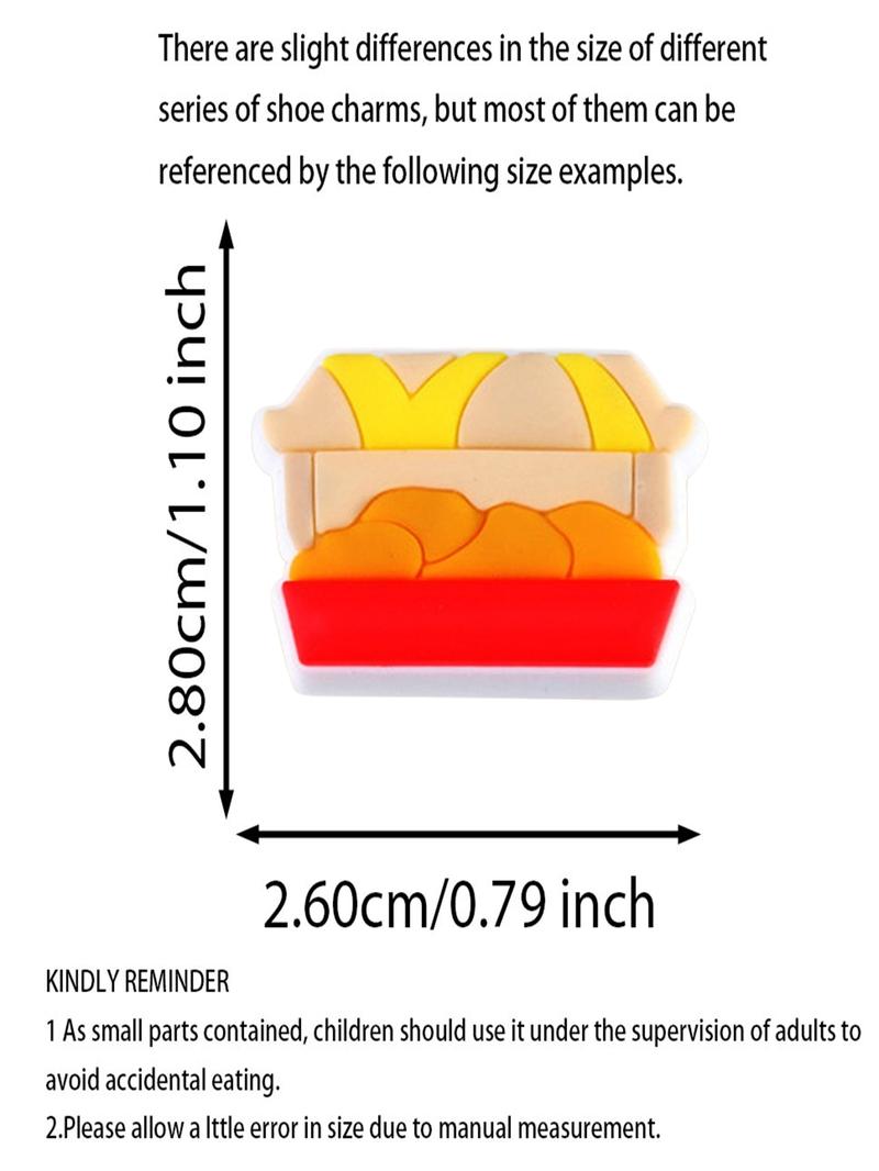 Cartoon Burger and French Fries Croc Shoe Charms for Kids Boys Girls Women Men PVC Wristband Sandals Clog Accessories Party Favor with Dragon and Character Designs