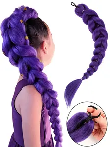 26 inch Purple Braids Ponytail Hair Pre Braiding Hair with Tie Synthetic Purple Hair Extensions for Halloween Costume Cosplay