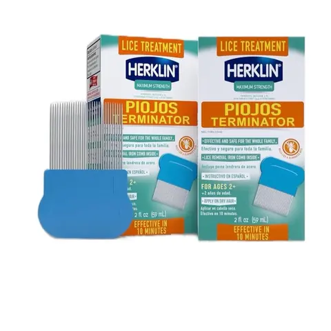 Herklin Piojos Terminator Lice Treatment Shampoo Maximum Strength Easy to Apply 2 Fl Oz Bottle Effective in 10 Minutes Travel Size
