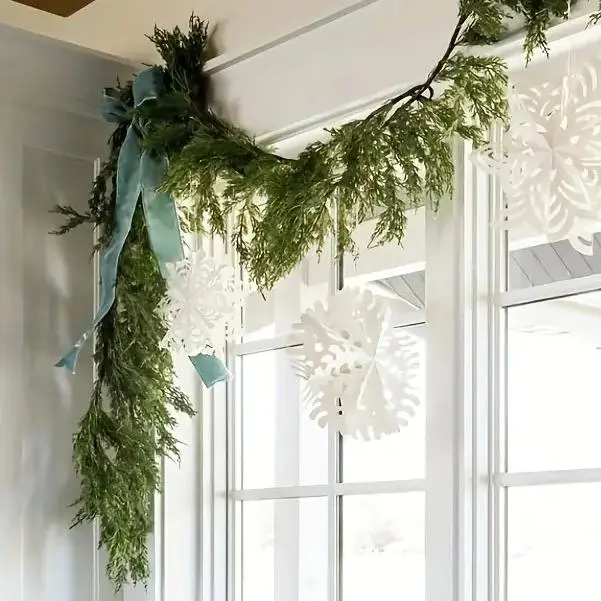 70.8-Inch Real Touch Pine Vine - Pre-Lit Classic Nature Ornaments, Decorative Artificial Norfolk Pine Greenery for Stairs, Fireplace, Indoor Festive & Home Supplies Decor Items with Stag Accent