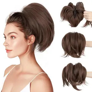 HAIR Claw Clip Short Ponytail Hair Extensions  Bun Hair  for Women with DIY Bendable Metals Straight Synthetic  Hairpieces #10B Medium Brown