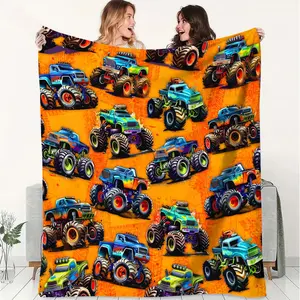 Vibrant Monster Truck Blanket, Fun & Colorful Flannel Throw Blanket, Warm Throw Blanket, Perfect for Kids' Rooms, Home Décor, Camping Adventures, Office Coziness, & Everyday Comfort, Bring Excitement to Your Space!