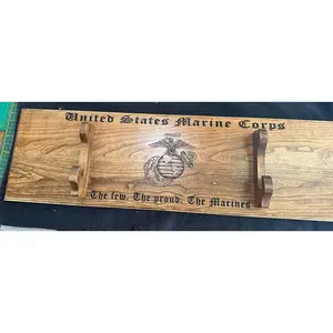 Marine Corps NCO Sword Wall Display Mount, Walnut Wood with Laser Engraving, Military Ceremonial Sword Holder