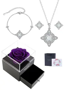 Moon Stone Witches Knot Elegant Jewelry Set With Purple Rose Jewelry Gift Box, Good Luck Irish Celtic Knot Necklace Bracelet Hypoallergenic Stud Earrings Set for Women, Amulet Birthday Christmas Jewelry Gift for Women